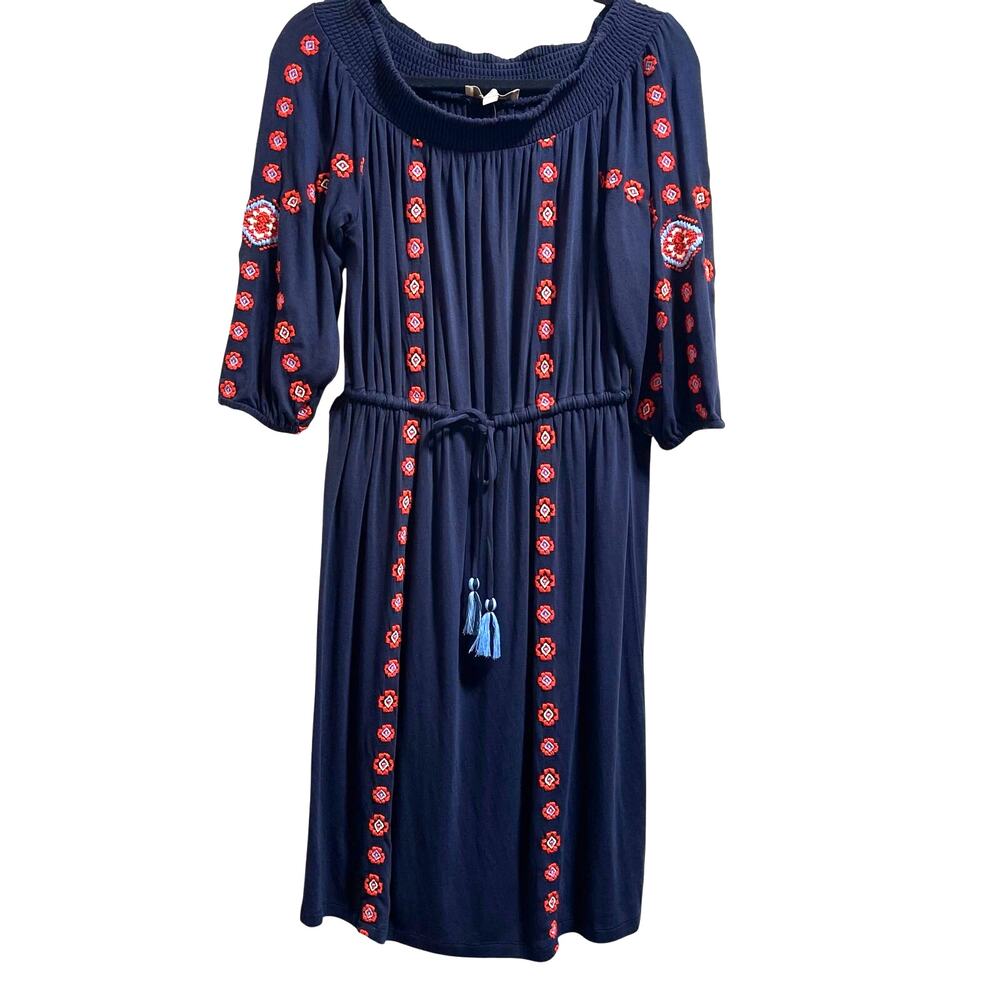 Loft Floral Embroidered Off The Shoulder Tassel Tie Boho Dress Women Small